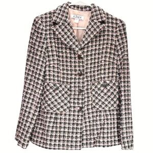 Womens Vintage Tweed Plaid Jacket Blazer Pink Gray Cream Tailored Nice‎